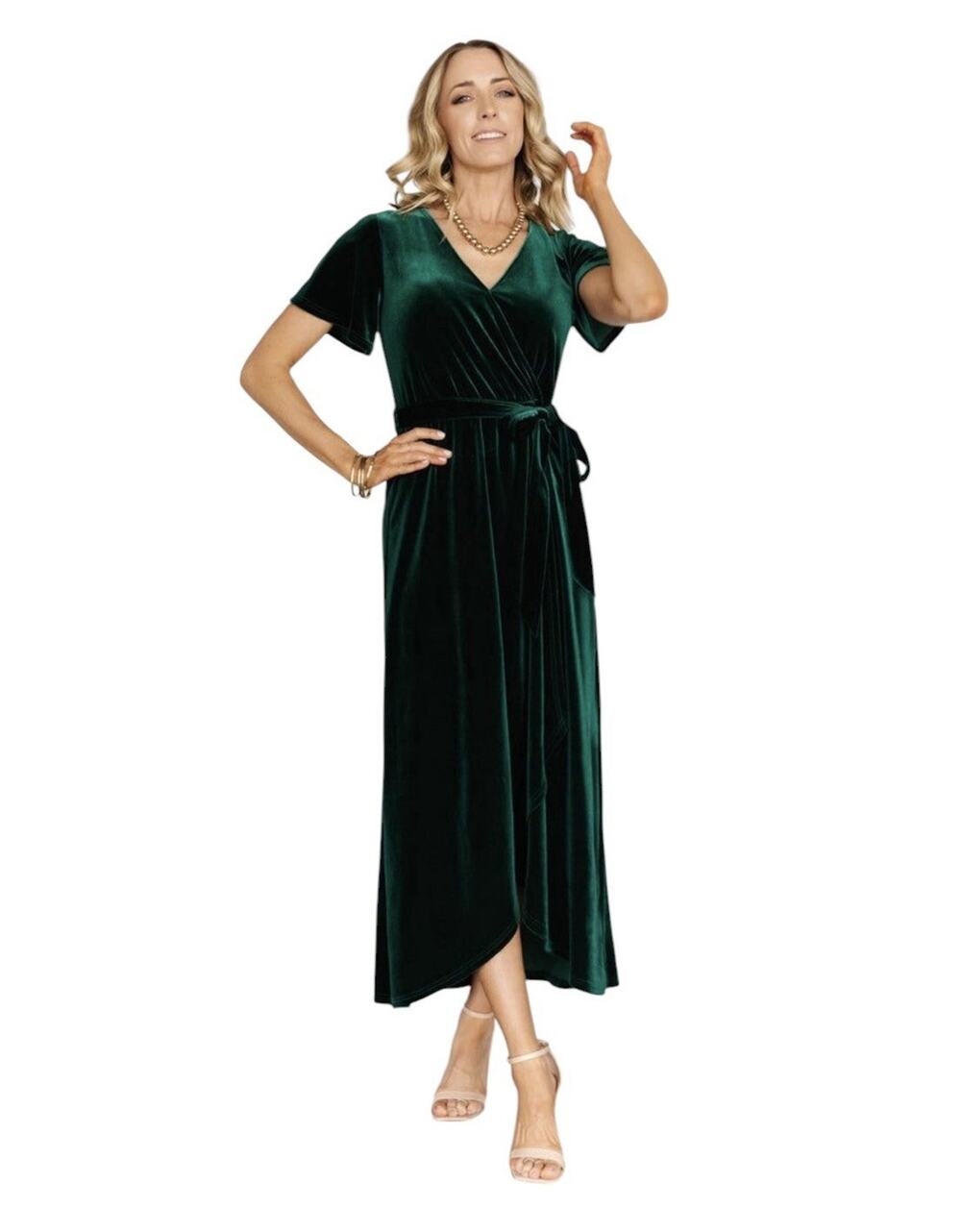 Baltic Born Nadine Green Velvet Midi Wrap Dress Bridesmaid Wedding Size Large
